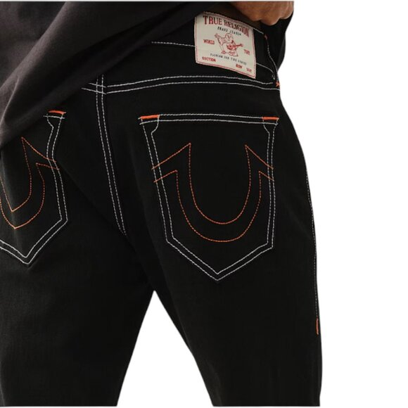 True Religion Ricky Straight Jeans Mens Size 36x34 Orange Stitching Halloween - Picture 1 of 11